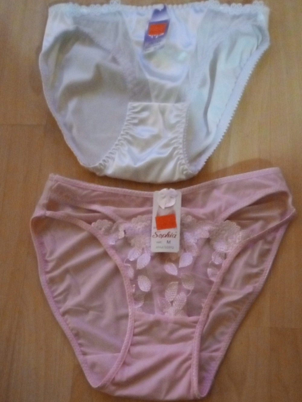 Women’s Lace Trim Bikini Panties - Pink and White, Medium